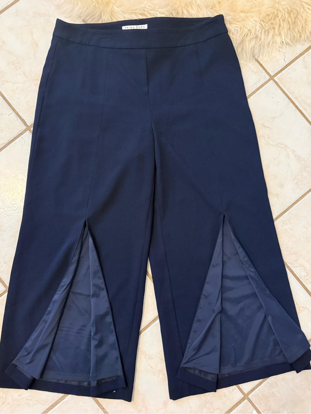 Trina Turk Navy Split-Hem Wide Leg Pants
